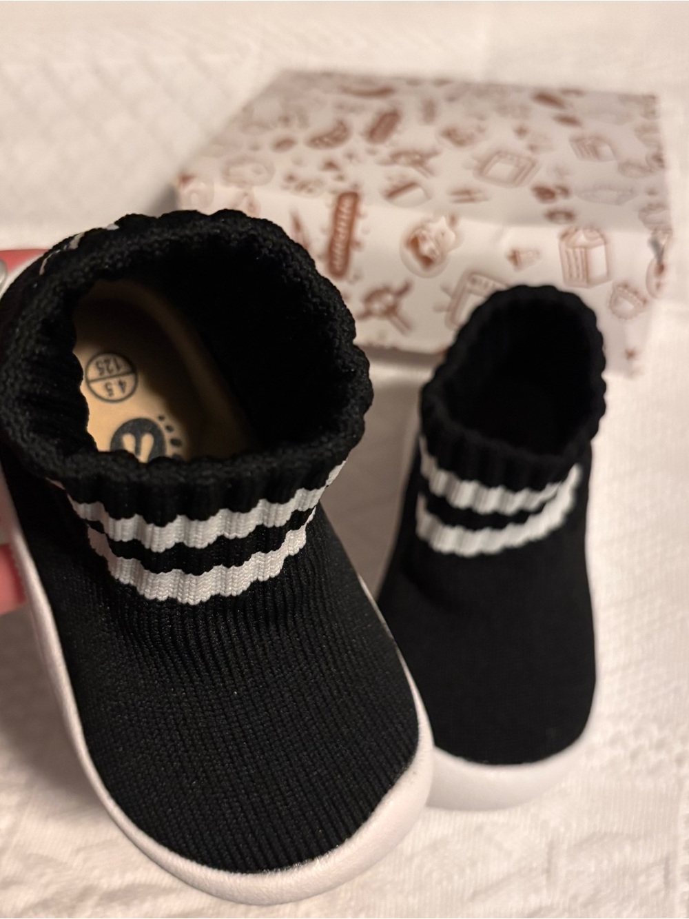 Kids Black Knit Slip-On Sneakers with White Stripe